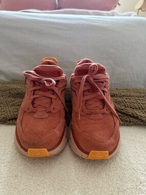 Hoka Women's Pink/Orange Suede Athletic Shoes